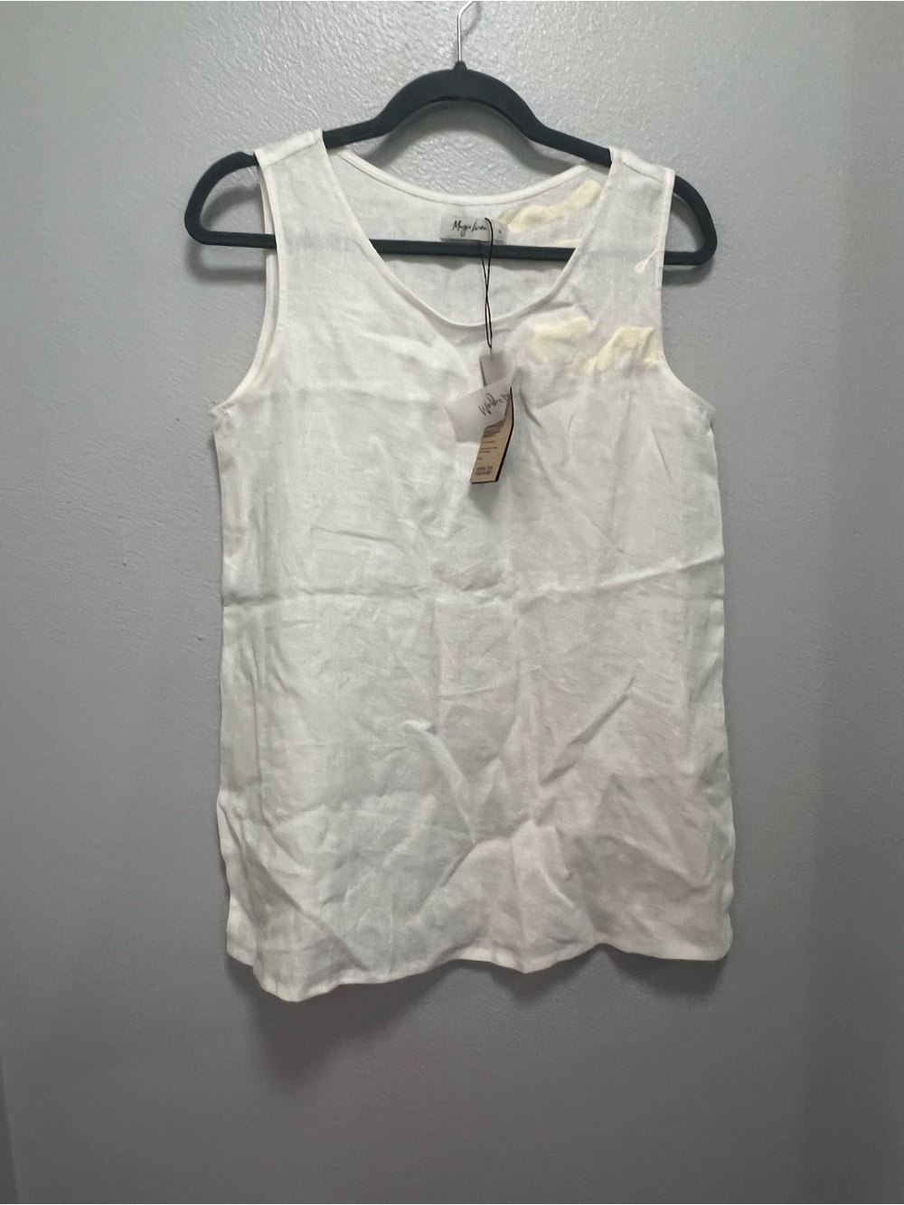 NWT MagicLinen White Linen Sleeveless Tank Top Paint Splatter Art Look